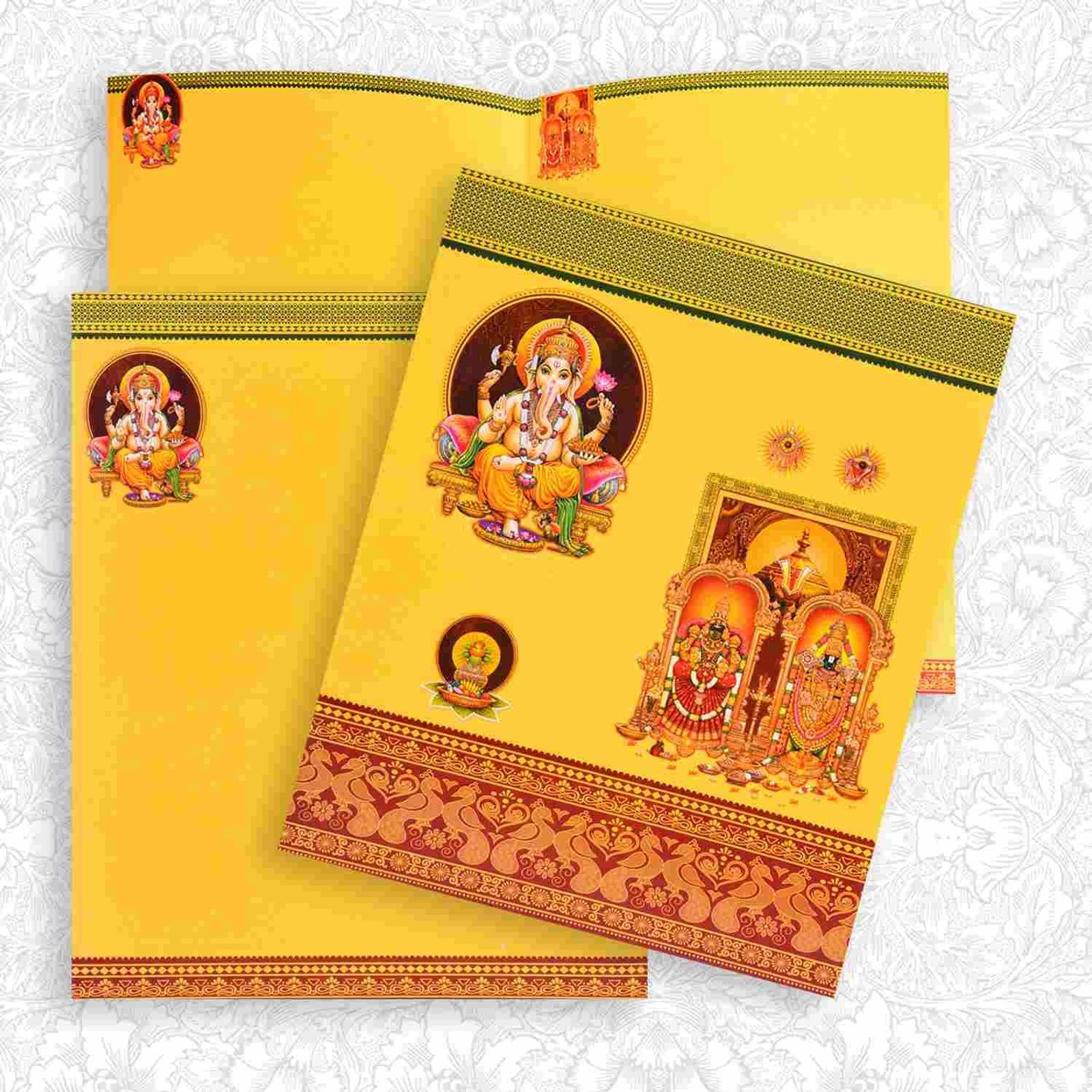 Classic Yellow Shading With Ganesha Theme Wedding Card-KNK1734-1